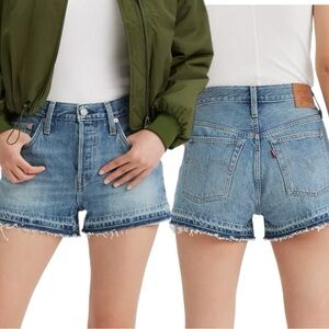 Levi's 501 Original Fit High Rise Blue Jean Shorts 31 Distressed Hem